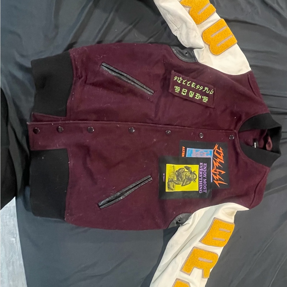 Burgundy Varsity Jacket with Patches